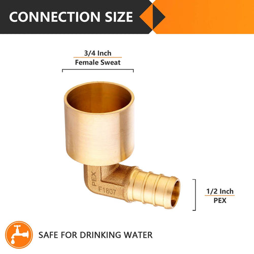 30 Pcs PEX-B Crimp 1/2" PEX x 3/4" Female Copper Sweat Elbow (Lead Free)