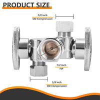 1/2" FIP x 3/8" OD Compr. x 3/8" OD Compr. Dual Stop Valve, 1/4 Turn (Lead Free)