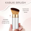 Retractable Kabuki Travel Makeup Brush, All-in-One | Ultra-soft dense bristles for powder, blush & foundation. Protective cap for mess-free travel (Color - White)