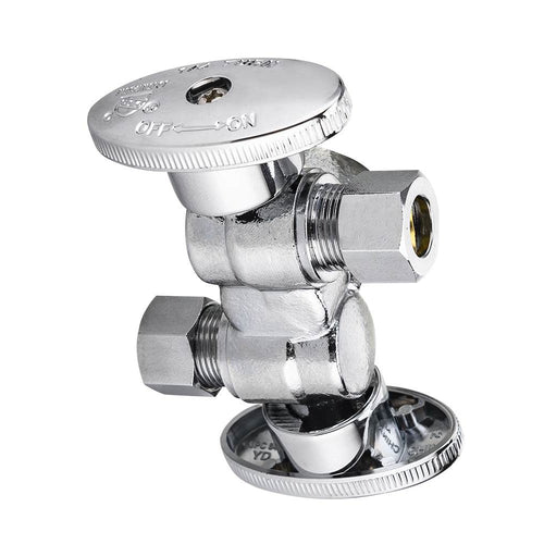 1/2" FIP x 3/8" OD Compr. x 3/8" OD Compr. Dual Stop Valve, 1/4 Turn (Lead Free)