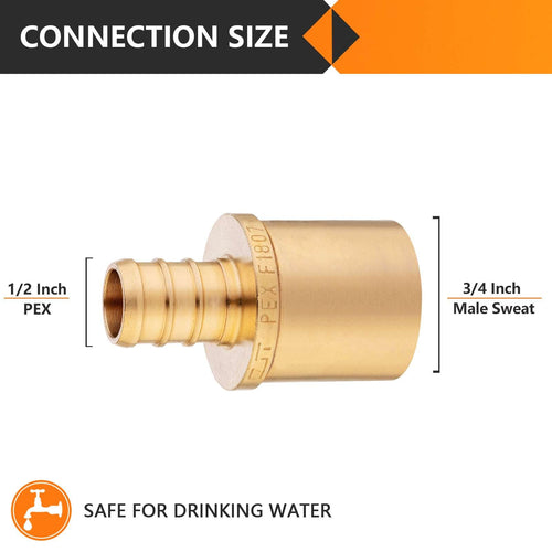 30 Pcs PEX-B Crimp 1/2" PEX x 3/4" Male Copper Sweat Adapter (Lead Free)