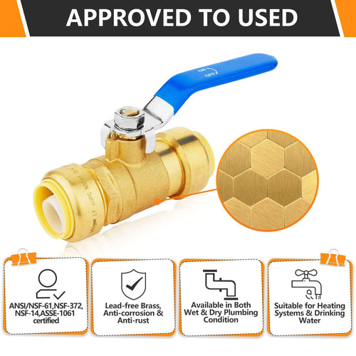 1/2" Push Fit Ball Valve, Blue (Lead Free) Plumbingsell