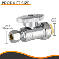 1/2" Push Connect x 1/4" OD Straight Stop Valve, 1/4 Turn (Lead Free)