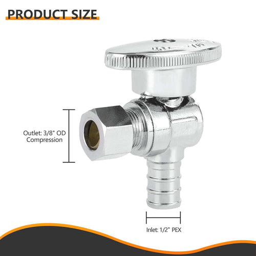 10 Pcs 1/2" PEX Crimp x 3/8" OD Compr. Angle Stop Valve, 1/4 Turn (Lead Free) Plumbingsell