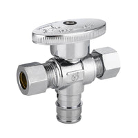 1/2" PEX Expansion x 3/8" OD Compr. x 3/8" OD Compr. Dual Outlet Angle Stop Valve, 1/4 Turn (Lead Free) Plumbingsell