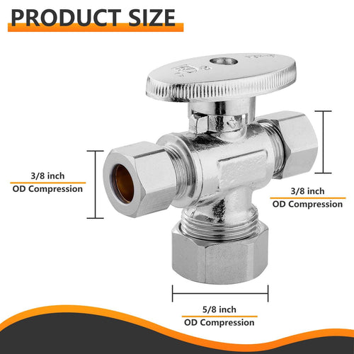 10 Pcs 5/8" OD Compr. x 3/8" OD Compr. x 3/8" OD Compr. Dual Outlet Angle Stop Valve, 1/4 Turn (Lead Free) Plumbingsell