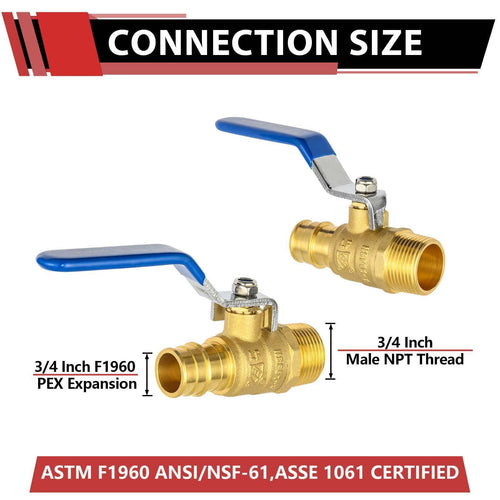 3/4" PEX-A Expansion X 3/4" MNPT Ball Valve, Blue (Lead Free) Plumbingsell