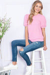 Reborn J Ribbed Round Neck Top - Short Sleeve Style
