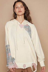 POL Floral Patchwork Distressed Drawstring Hoodie