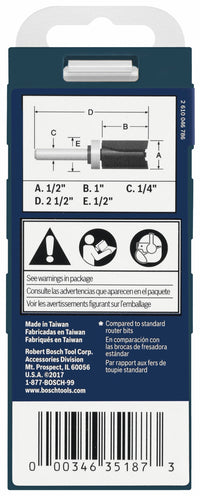 BOSCH 85680MC 1/2 In. x 1 In. Carbide-Tipped Double-Flute Top-Bearing Straight Trim Router Bit