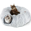 Bininl Cat Tunnel Bed for Indoor Cats Peekaboo Cat Cave Donut Tunnel for Cat with Washable Circle Cushion Interior Cat Play Tunnel (34 Inch Grey)