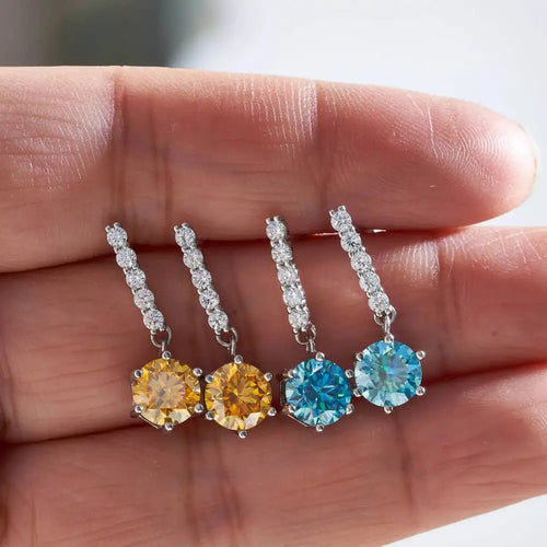 2ct Moissanite Drop Earrings 925 Sterling Silver Royal Blue Gold Accent