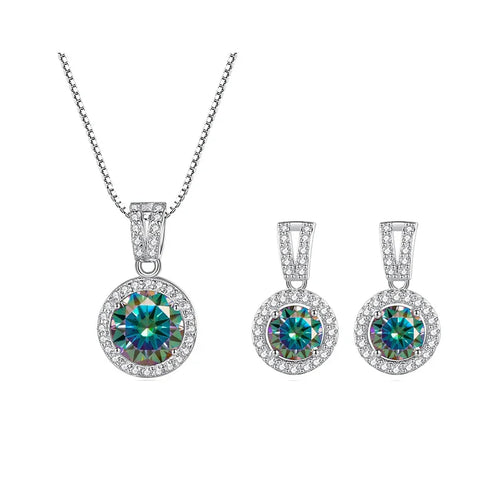 2Ct Moissanite Necklace Earrings Set Sterling Silver 925 Wedding Jewelry