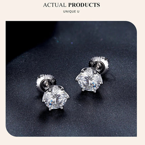 2Ct Moissanite Round Stud Earrings VVS1 D Color S925 Sterling Silver Screw Back