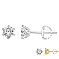 2Ct Moissanite Round Stud Earrings VVS1 D Color S925 Sterling Silver Screw Back