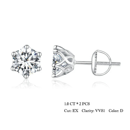 2Ct Moissanite Round Stud Earrings VVS1 D Color S925 Sterling Silver Screw Back