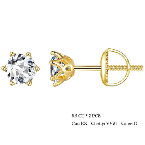 2Ct Moissanite Round Stud Earrings VVS1 D Color S925 Sterling Silver Screw Back