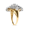 10K Yellow Gold 1 Cttw Round and Baguette cut Diamond Cluster and Rhombus Halo Ring (H-I Color, I1-I2 Clarity) - Ring Size 7