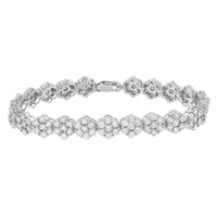 .925 Sterling Silver 2.0 cttw Diamond 7 Stone Floral Cluster Link Bracelet (I-J Color, I3 Clarity) -7.25"