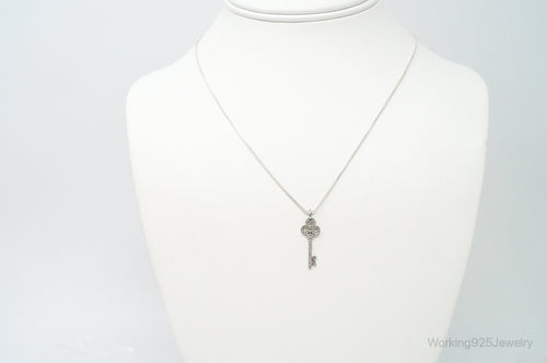 Large Designer Cubic Zirconia Key Sterling Silver Necklace