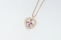 Vtg Ruby Simulated Heart Accented Rose Gold Vermeil Sterling Silver Necklace 18"