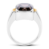 Two Tone Plated 5.51 Carat Genuine Smoky Quartz and White Topaz .925 Sterling Silver Ring