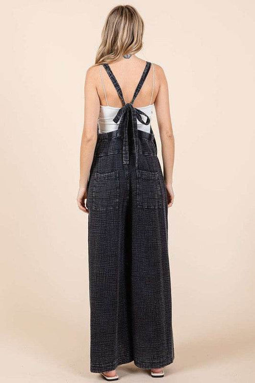 Mittoshop Textured Wide Leg Overalls Black