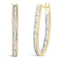 10K Yellow Gold 1.00 Cttw Round and Baguette-Cut Diamond U-Hoop Earrings (H-I Color, SI2-I1 Clarity)