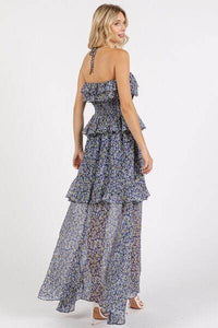 Mittoshop Ruffled Smocked Floral Halter Neck Maxi Dress