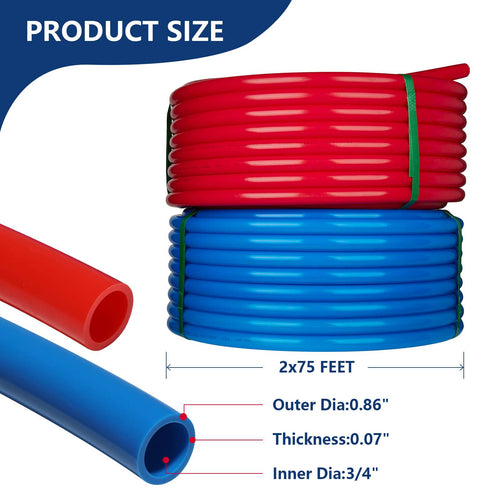 3/4" 150ft, 75ft x 2, PEX-B Pipe, Red & Blue & Cutter Plumbingsell