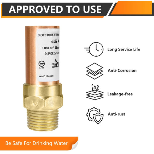 1/2" MIP Connection, Straight Water Hammer Arrestor, Copper Plumbingsell