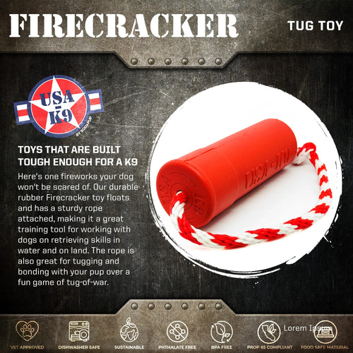 USA-K9 Firecracker Floating Training Dummy | K9 Handler Reward Toy | Red | USA Made