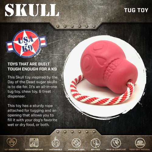 USA-K9 Skull Dog Chew Toy & Treat Dispenser - Made in USA | SodaPup