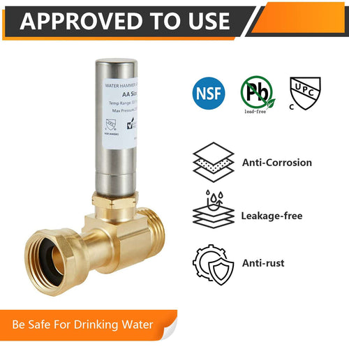 3/4" Swivel FHT x 3/4" MHT for Washing Machine, Water Hammer Arrestor Tee, Stainless Steel Plumbingsell