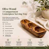 Olive Wood 3-Compartment Centerpiece Serving Tray