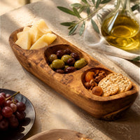 Olive Wood 3-Compartment Centerpiece Serving Tray