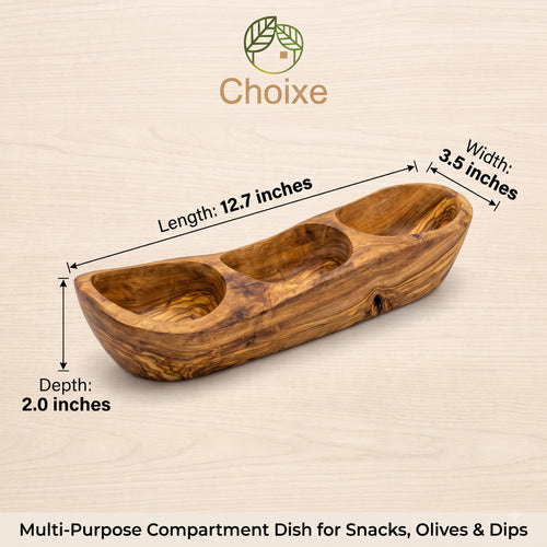 Olive Wood 3-Compartment Centerpiece Serving Tray