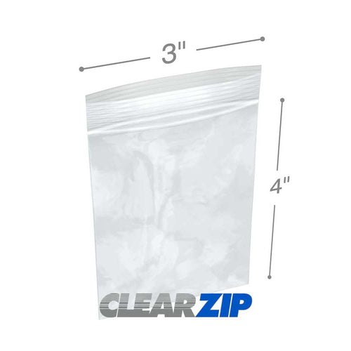 Clear Zip-Lock Bags, 2 Mil, 3" x 4" (100 Count)