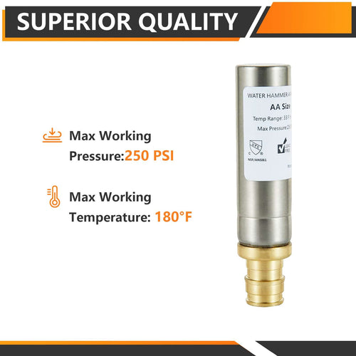1/2" PEX-A Expansion Connection, Straight Water Hammer Arrestor, Stainless Steel