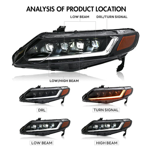 2006-2011 Honda Civic 4 Door 8th Gen Headlights