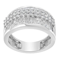 14K White Gold Round and Baguette Diamond Ring (1 1/2 Cttw, F-G Color, SI1-SI2 Clarity) - Size 6-3/4