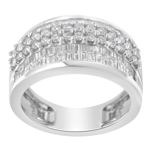 14K White Gold Round and Baguette Diamond Ring (1 1/2 Cttw, F-G Color, SI1-SI2 Clarity) - Size 6-3/4