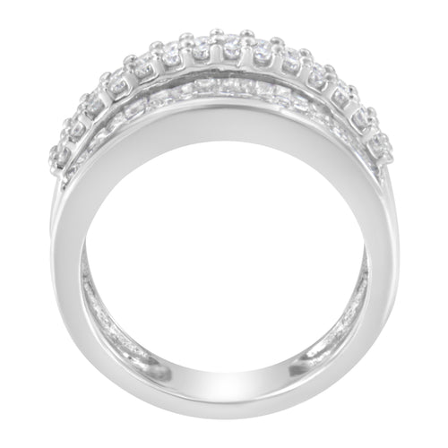14K White Gold Round and Baguette Diamond Ring (1 1/2 Cttw, F-G Color, SI1-SI2 Clarity) - Size 6-3/4