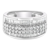14K White Gold Round and Baguette Diamond Ring (1 1/2 Cttw, F-G Color, SI1-SI2 Clarity) - Size 6-3/4