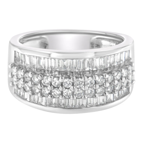14K White Gold Round and Baguette Diamond Ring (1 1/2 Cttw, F-G Color, SI1-SI2 Clarity) - Size 6-3/4