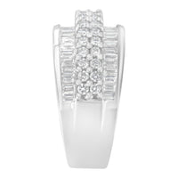 14K White Gold Round and Baguette Diamond Ring (1 1/2 Cttw, F-G Color, SI1-SI2 Clarity) - Size 6-3/4