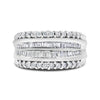 14K White Gold 1.00 Cttw Round and Baguette-Cut Diamond Modern Band Ring (H-I Color, SI2-I1 Clarity) - Ring Size 7