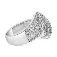 14K White Gold 1-1/2 Cttw Round and Baguette Diamond Bypass Cocktail Ring Band (H-I Color, SI1-SI2 Clarity) - Size 7
