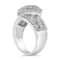 14K White Gold 1-1/2 Cttw Round and Baguette Diamond Bypass Cocktail Ring Band (H-I Color, SI1-SI2 Clarity) - Size 7