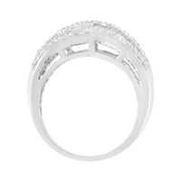 .925 Sterling Silver 1.0 Cttw Channel Set Alternating Round and Baguette Diamond Cross-over Bypass Ring Band (I-J Color, I2-I3 Clarity) - Size 7